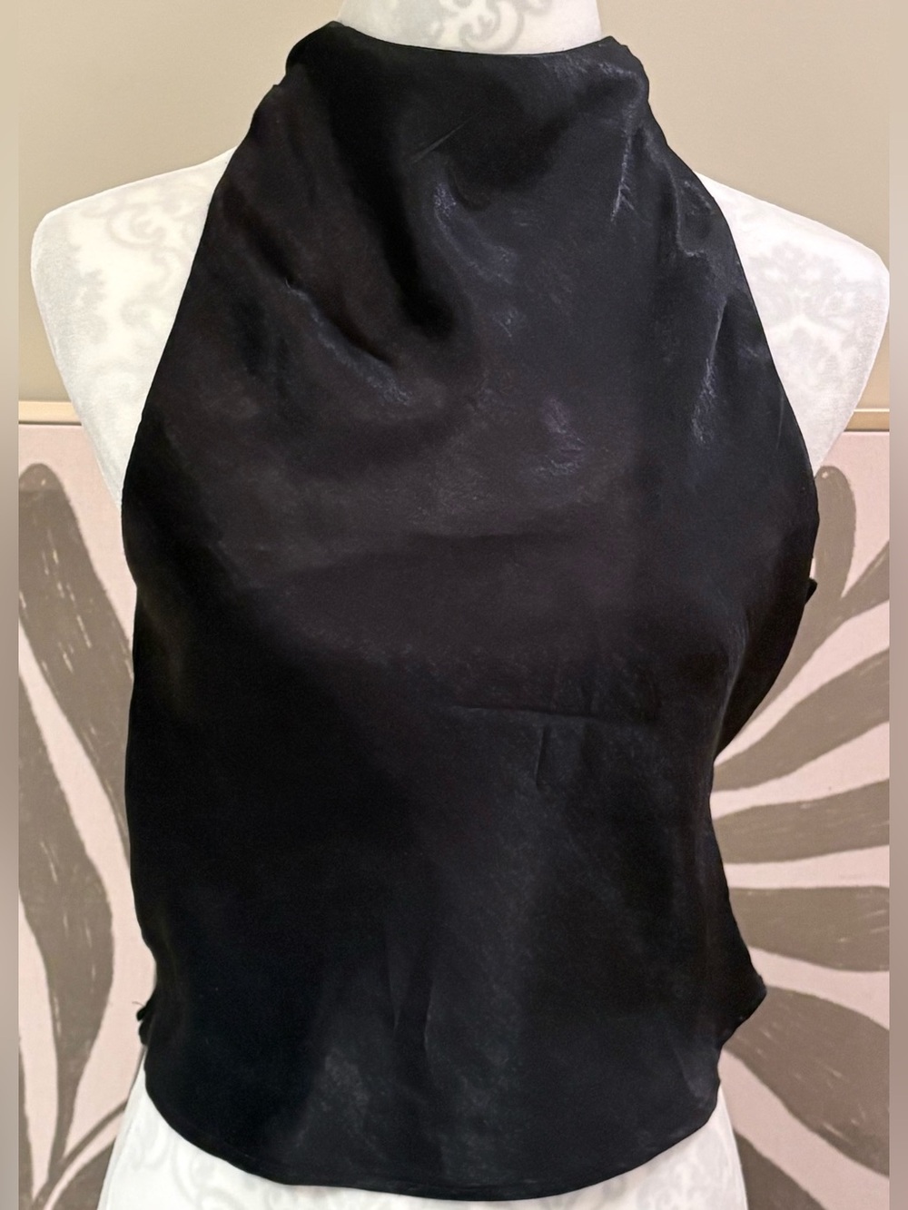 H&M Black Halter Satin Crop Top